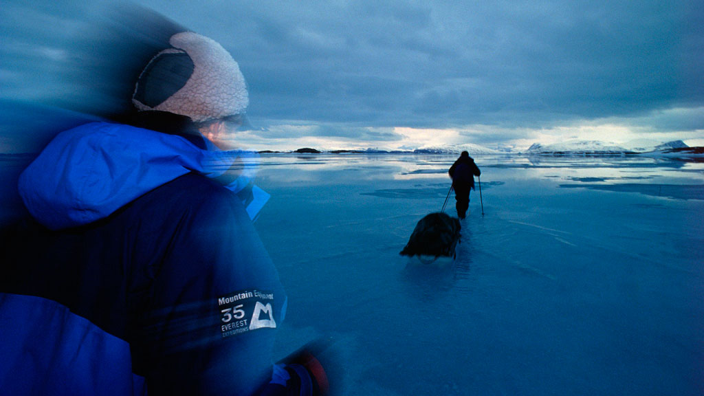  Crossing the flooded ice of Home Bay 