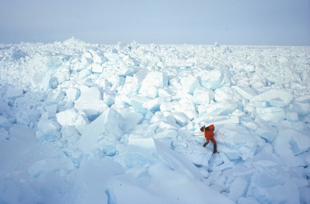 Mike Sharp on the Arctic Ocean off Cape Columbia: 83° 06' 45  Mike Sharp on the Arctic Ocean off Cape Columbia: 83° 06' 45
