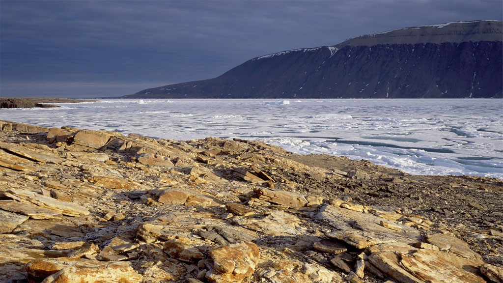  View across Dundas Harbour showing the unconformity between the Canadian Shield and overlying sediments 